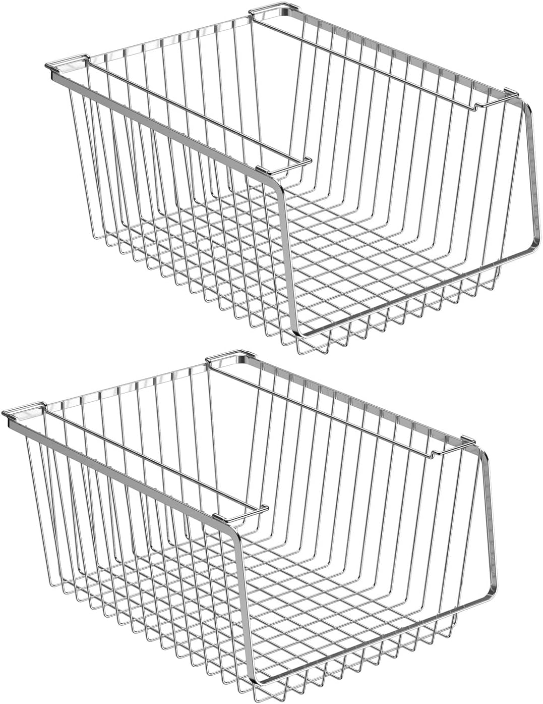 Wire Storage Basket Stackable Organizer Storage Baskets Bins Sturdy Metal Organization with Handles for Pantry, Kitchen, Closets, Bathroom, Cabinets, Kitchen, Set of 3