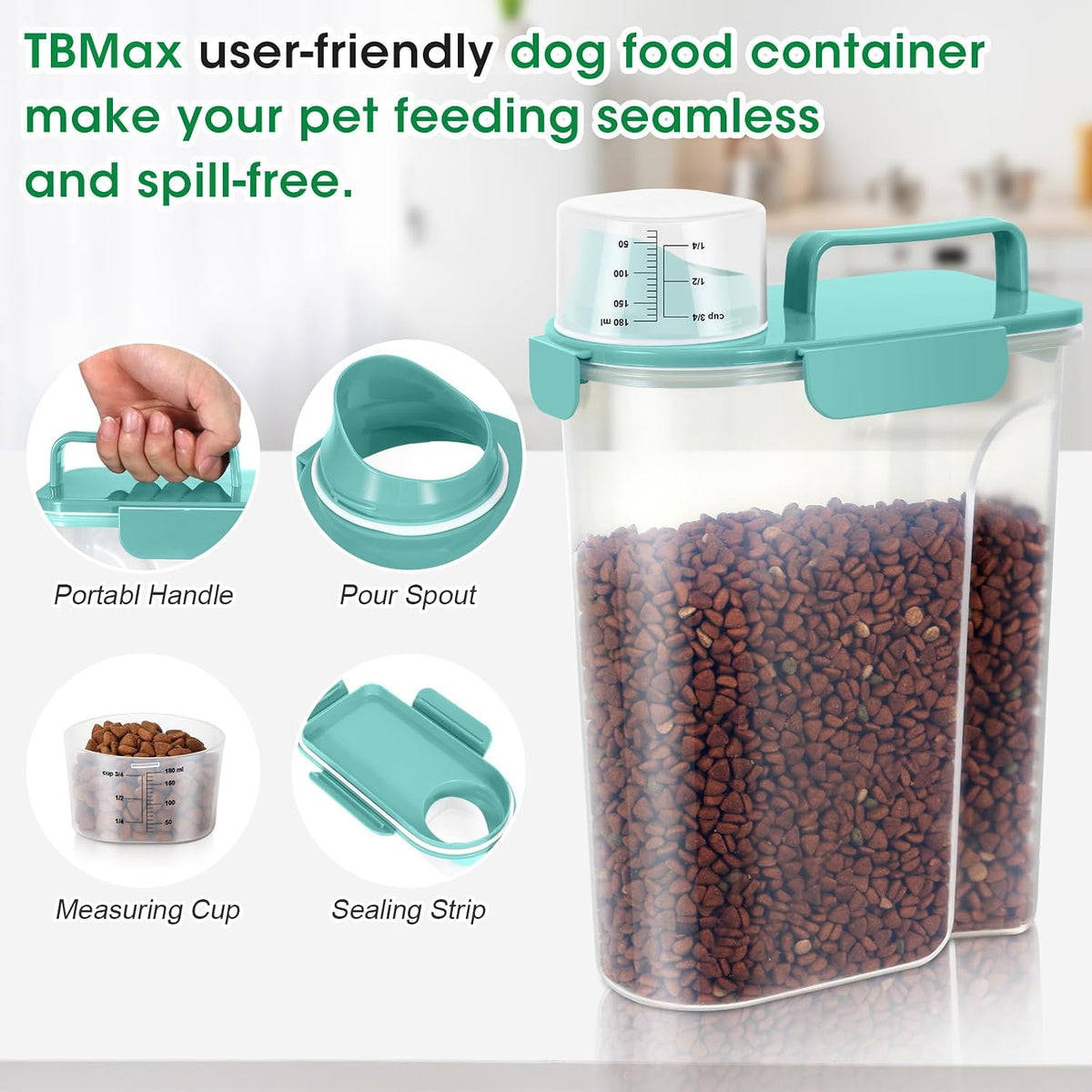 TBMax Pet Food Storage Containers 2 Pack 8-10 Lbs Airtight Dog Food Container Dispenser with Large Spout & Portable Handle, Travel Dog Treat Cat Food Storage Bin Bird Seed Container