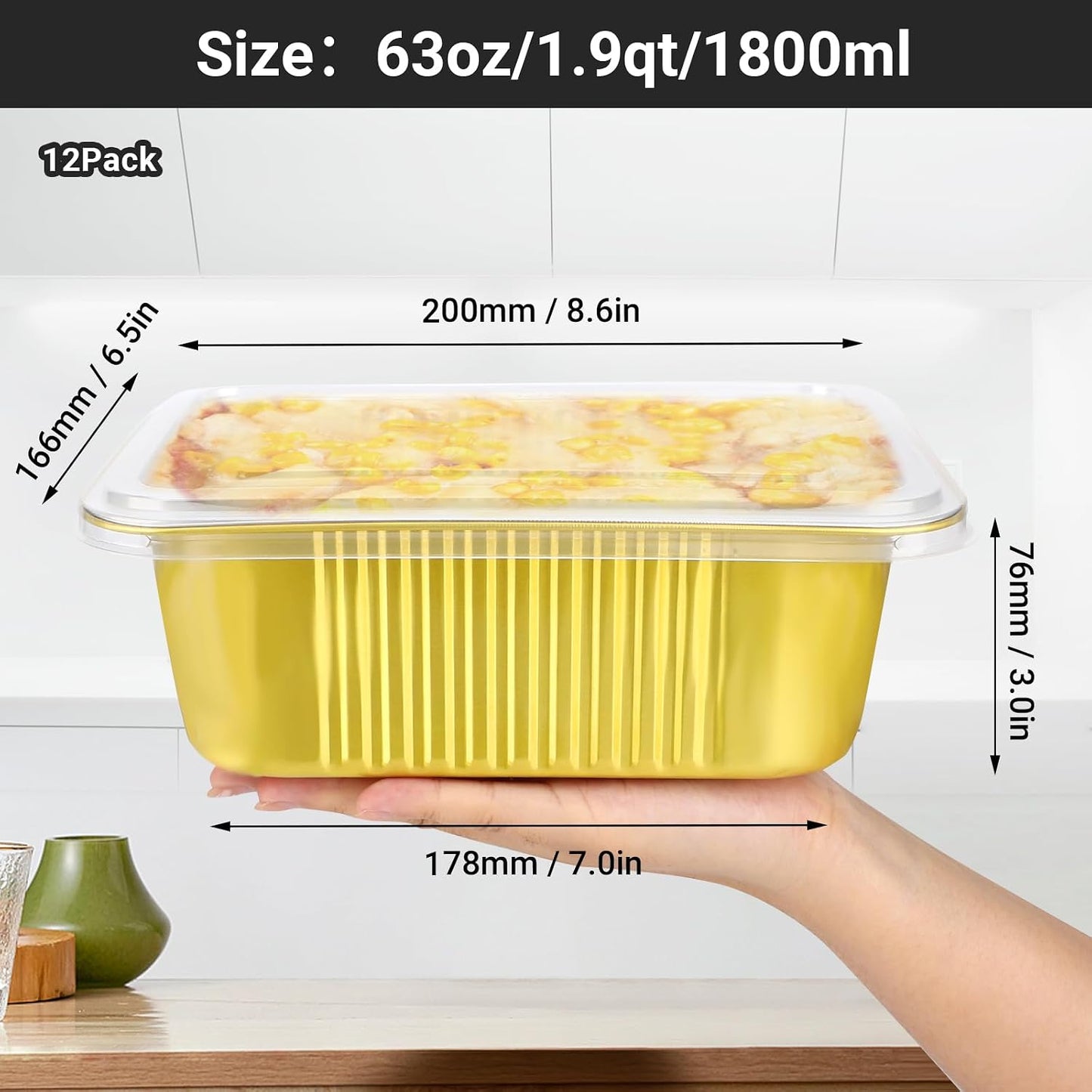 EUSOAR Aluminum Pans with Lids, 50pack 32oz Small Disposable Foil Loaf Cake Food Storage Pans, Catering Party Meal Prep Freezer Drip Pans for Microwave Oven Safe Cooking,Baking,Heating,Takeout