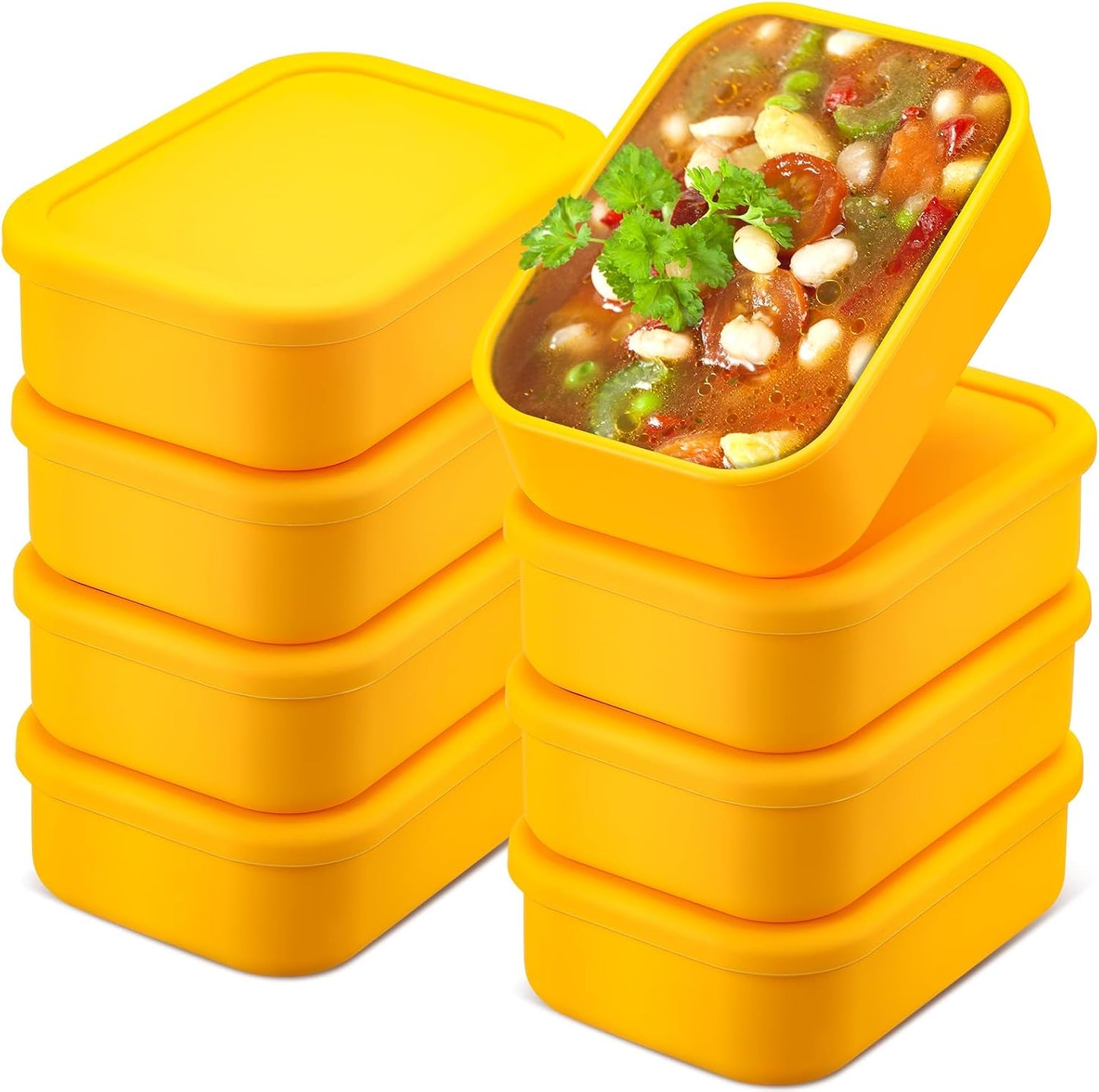 Nuogo 8 Pcs 2 Cup Silicone Freezer Trays with Lid Silicone Soup Freezer Molds Rectangle Soup Containers Reusable Food Preserving Tray Freezing Ice Trays for Soups Sauces Stews(Blue)