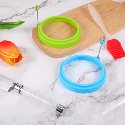 8 Packs Food Grade Silicone Egg Rings with 2 Silicone Brushes Set Bulk 4 Inch Round Egg Rings for Frying Eggs Non Stick Fried Eggs Mold Pancake Breakfast Sandwiches English Muffins Sausage Cooking