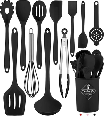 Kitchen Utensils Set-12 Pieces Silicone Cooking Utensils Set (Dishwasher Safe) 392°F Heat Resistant Spatula Set,Kitchen Utensil Set for Nonstick Cookware,Best Kitchen Tools with Holder