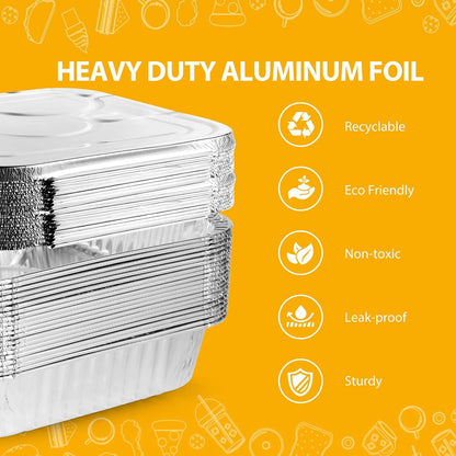 8"x8" Disposable Aluminum Foil Pans with lid - 20 Pack Square Baking Pans Disposable Food Containers with Lids Heavy Duty Tin Foil Pan for Baking Cake, Oven Cooking, Heating, Storing, Meal Prepping