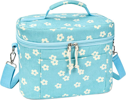 HowFly Lunch Bag Women Lunch Box for Women Cute Corduroy Insulated Lunch Bag Adult Large Cooler Lunch Tote Bags for Work Picnic Beach, Blue