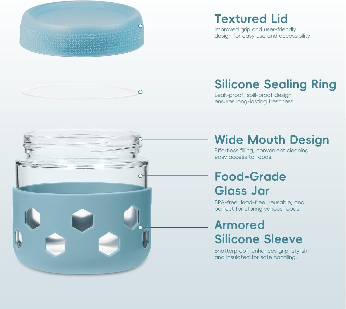 Gemice 6-Pack 10oz Glass Mason Jars with Silicone Sleeves, Airtight BPA-Free Overnight Oats Containers with Lids, Dishwasher Safe Leak-Proof Meal Prep Jars for Chia Pudding, Yogurt, Snacks