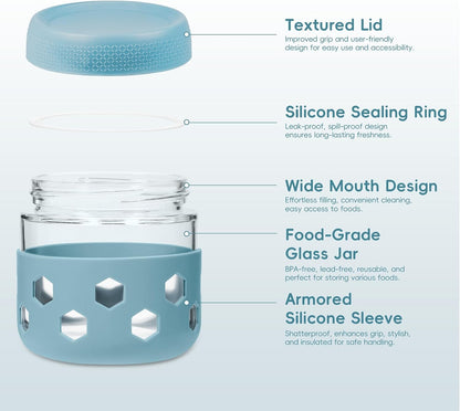 Gemice 6-Pack 10oz Glass Mason Jars with Silicone Sleeves, Airtight BPA-Free Overnight Oats Containers with Lids, Dishwasher Safe Leak-Proof Meal Prep Jars for Chia Pudding, Yogurt, Snacks