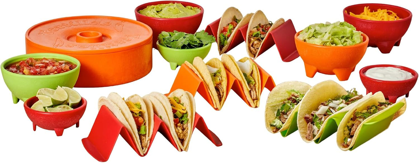 IMUSA 12pc Taco Fiesta Set, Red/Orange/Green