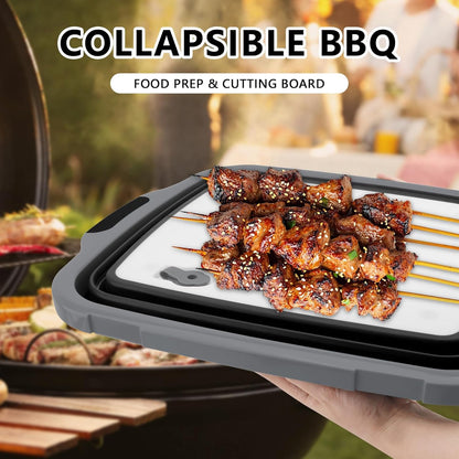XL Collapsible BBQ Prep Tub with Lid (4.22 Gal / 16L) – Foldable Cutting Board Basin, Camping Sink & Food Storage Bin, Multipurpose Dish Tub for Meat, Fruit, Vegetables – Black