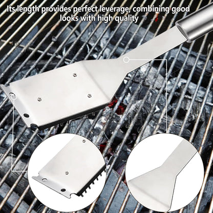 16.5” Grill Brush and Scraper with 2 Brush Replacements & 1 Screwdriver, Wire BBQ Grill Brush for Outdoor Grill, 304 Stainless Steel Cleaning Brush BBQ Grill Accessories