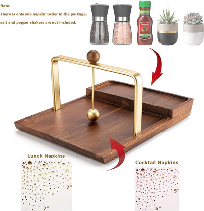 Wooden Napkin Holder with Salt and Pepper Shaker Holder, Two-in-one storage for napkins and seasoning bottles, Malfunction Salt Pepper Storage Holder and Napkin Caddy for Kitchen, Restaurant