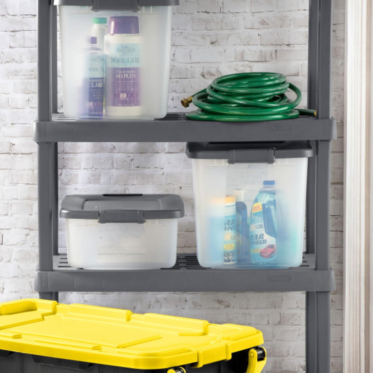 Sterilite 18-Pack Plastic Storage Bins w/ Lids, Shelf Totes Clear Containers, 25 Qt, Gray
