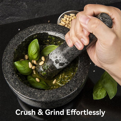Kota Japan Large Black Granite Mortar & Pestle Natural Stone Grinder for Spices, Seasonings, Pastes, Pestos and Guacamole