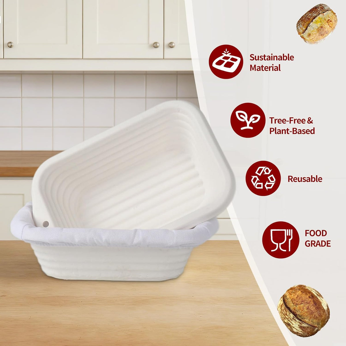 2-Pack 8 Inch Rectangular Bread Proofing Basket Set