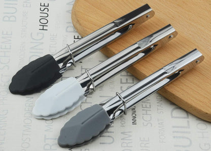 HINMAY Mini Stainless Steel Food Tongs with Silding Rings 7-Inch, Set of 6 | Small Clam Shell Service Tongs for Serving Appetizers, Desserts, Salads, Barbecue and Cooking (Silver)