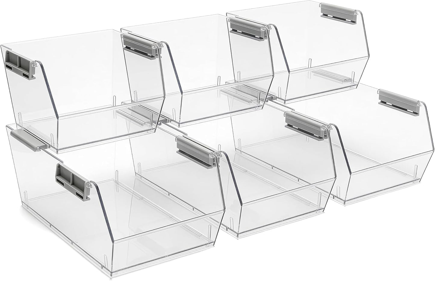 HOMESTEAD Set of 4 Stackable Storage Bins, 2 Large + 2 Small Clear Plastic Organizer Bins, Open Front Design for Kitchen Pantry, Fridge, Cabinet, Bathroom Organization and Snack Storage