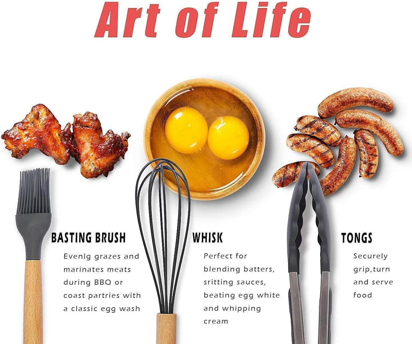 Kitchen Cooking Utensils Set, 13 pcs Non-Stick Silicone Cooking Kitchen Utensils Spatula Set with Holder, Bamboo Handle Silicone Kitchen Gadgets Utensil Set for Nonstick Cookware