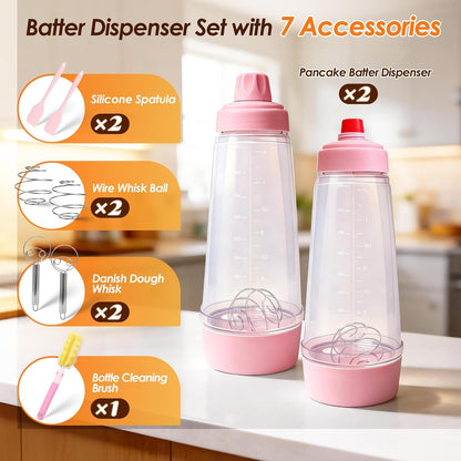 Pancake Batter Dispenser Bottle Kit with 7 Accessories, 2 Pack 34oz