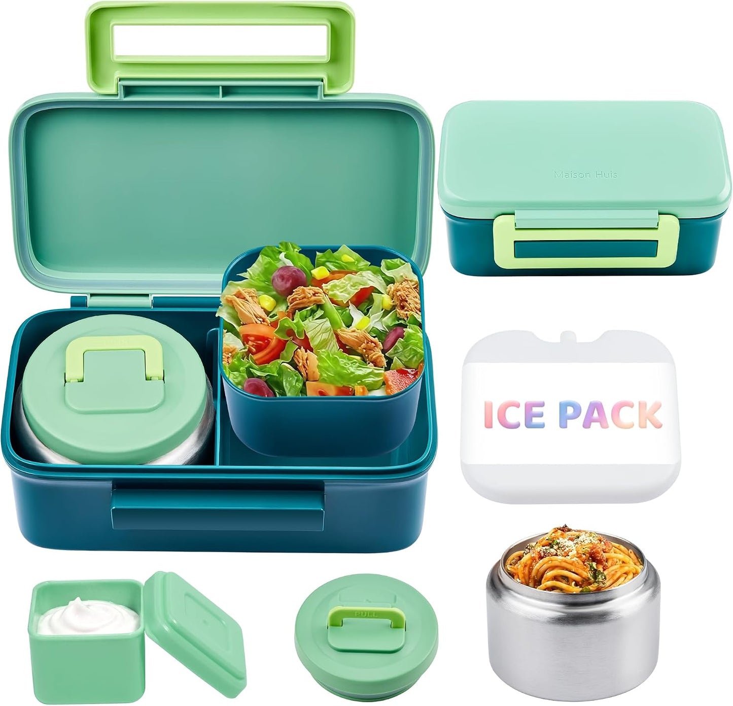 JXXM Bento Lunch Box for Kids With 8oz Thermo, Leakproof Bento Box with with 2 Compartments, Insulated Bottle, Lunch Bag, BPA Free Dishwasher Safe for School Girls Boys (Pink)