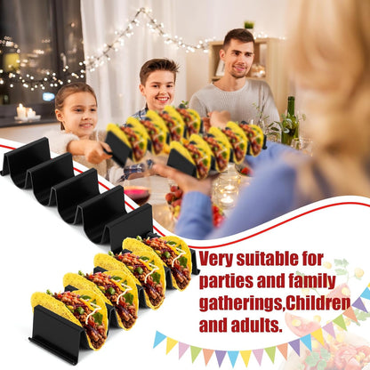 Baderke Taco Holder Stands Set of 8 Black Large Tray Plates Plastics Shell Holder for Taco Tuesday Night Mexican Festival Party Supplies, Dishwasher Microwave Safe