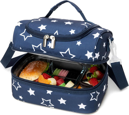 Insulated Kids Dual Compartment Lunch Bags Tote for Girls Boys Toddler School Picnic Food Cooler Thermal with Strap Lunch Boxes Blue Unicorn