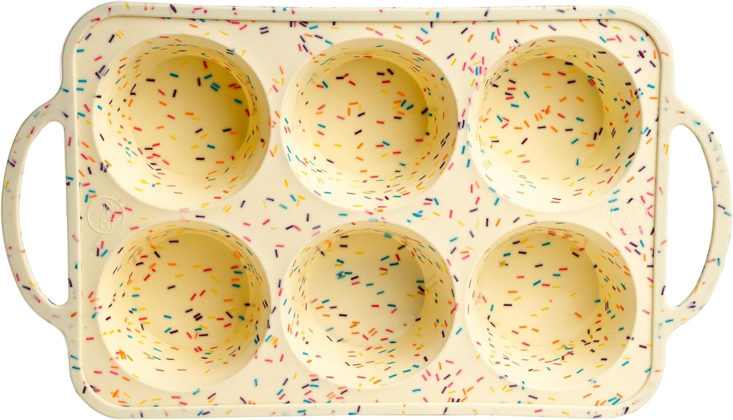 2-Pack Silicone Muffin Pan Set – Regular 12 Cup & Mini 24-Cup Silicone Muffin Pans for Baking – Nonstick Silicone Cupcake Pan with Metal-Reinforced Handles – BPA-Free, Dishwasher-Safe, Cream