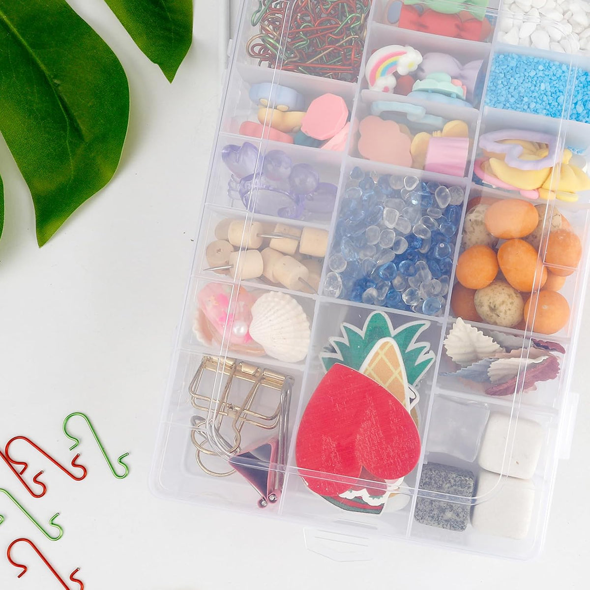OALCQ 24 Grids Plastic Organizer Box With Dividers Clear Craft Storage Bead Organizer Box Earring Travel Pill Jewelry Organizers Storage Boxes Screw Seed Small Parts Hair Tie