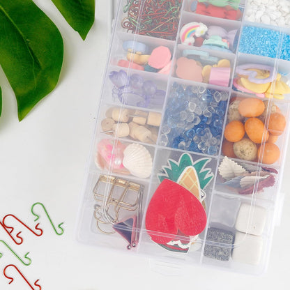 OALCQ 24 Grids Plastic Organizer Box With Dividers Clear Craft Storage Bead Organizer Box Earring Travel Pill Jewelry Organizers Storage Boxes Screw Seed Small Parts Hair Tie