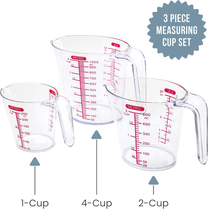 Chef Pomodoro 3-Piece Liquid Meausuring Cups Set - Ml and Oz Measuring Cup