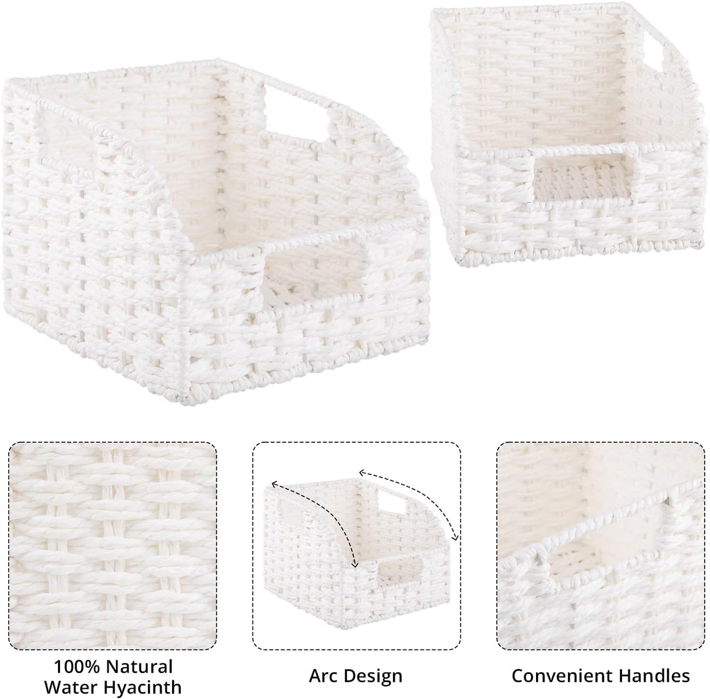 OIAHOMY Pantry Baskets for Organizing, Paper Rope Baskets with Built-in Handles, Wicker Storage Bins for Shelves, 2 Pack-Yellow
