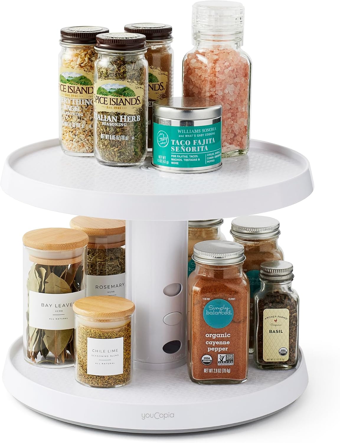 YouCopia Crazy Susan Lazy Susan Organizer, 3 BPA-Free Removable Clear Bins with Handles, Rotating Storage Turntable for Kitchen Cabinet, Pantry and Bathroom Organization