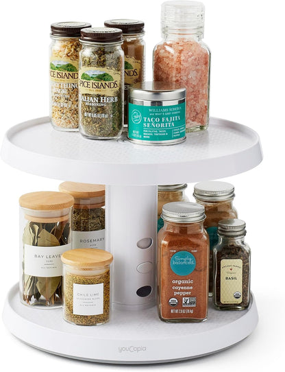 YouCopia Crazy Susan Lazy Susan Organizer, 3 BPA-Free Removable Clear Bins with Handles, Rotating Storage Turntable for Kitchen Cabinet, Pantry and Bathroom Organization