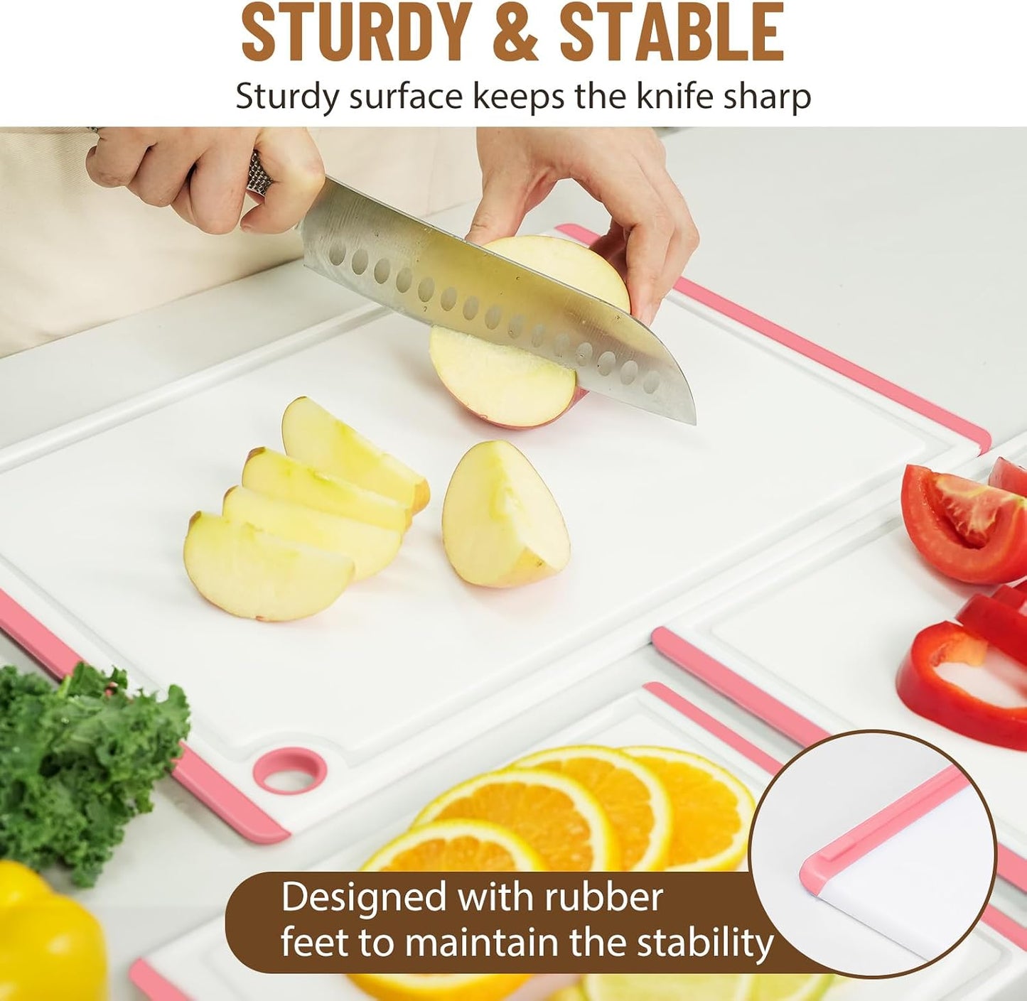 Kikcoin Plastic Cutting Boards for Kitchen, 3-Piece Large Cutting Board Set Dishwasher Safe Chopping Boards with Non-slip Feet and Juice Grooves, Gray