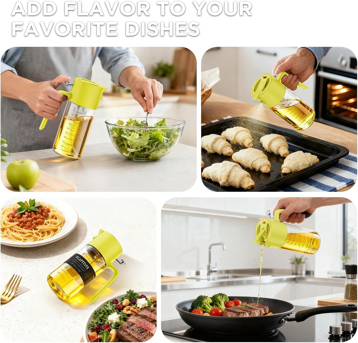 PLAPITATE 17oz/500ml Premium Olive Oil Sprayer for Cooking, 2 in 1 Glass Olive Oil Dispenser Bottle for Kitchen Gadgets, Spray Bottle with Portion Control for Salad, Frying, BBQ (Black)