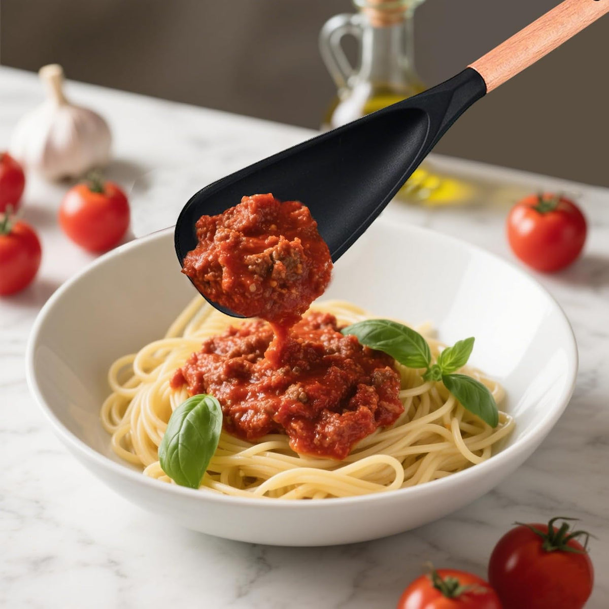 2-Pack Silicone Cooking Spoon & Spatula for Nonstick Cookware, BPA-Free