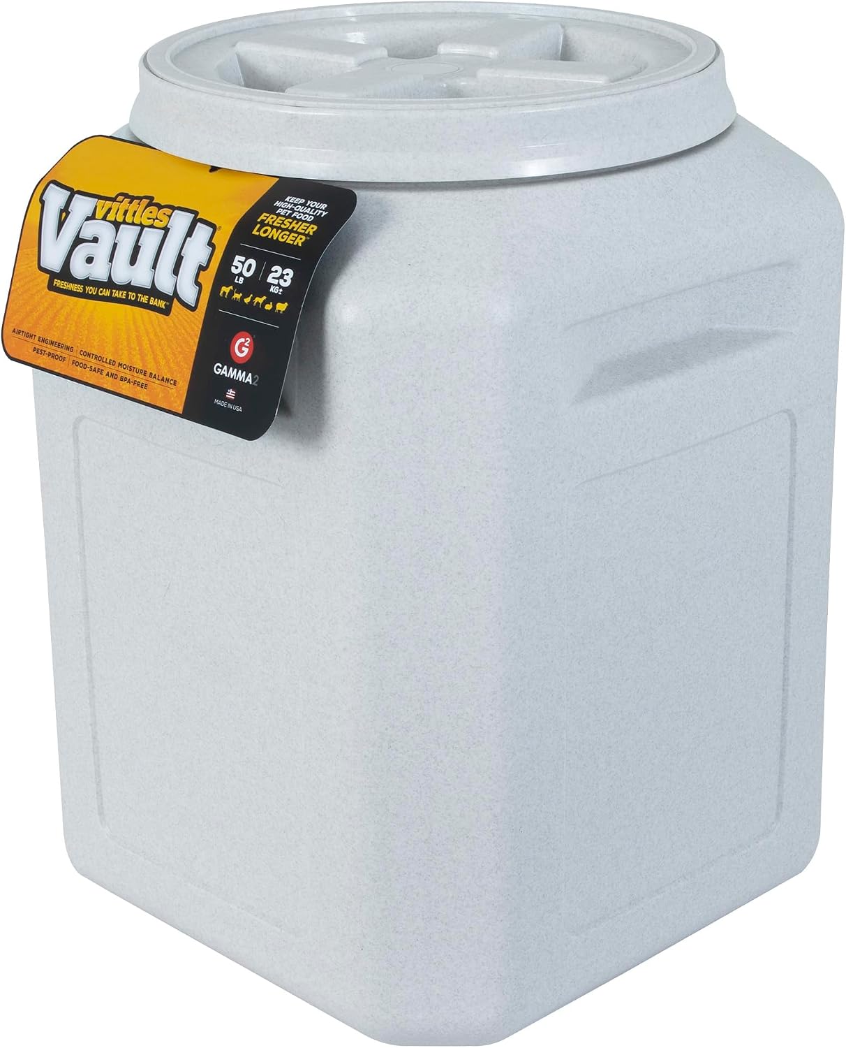 Vittles Vault Traditional Pet Food Storage Container For Dog Kibbles/Bird Seed/Oatmeal/Rice/Flour/Cereal, BPA Free Plastic, Sealed Airtight For Cat Food, Up To 30 lb, Made in USA, With Scoop, Gray