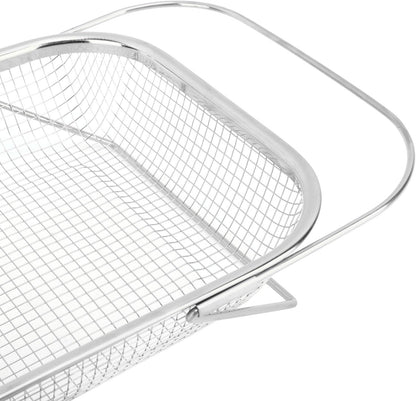 Over the Sink Colander, Expandable Baskets with Fine Mesh Strainer Handle Stainless Steel Rectangle Kitchen Colanders for Strain Drain Rinse Fruits Vegetables Pasta New Home Essentials (Silver)