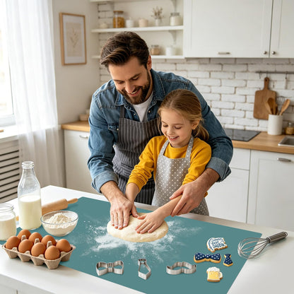 Extra Large Dark Green Countertop Mat - Silicone Table Kitchen Desk Mat - Non-Slip & Heat Resistant - Dinner Placemat Pastry Dough Rolling Mat - Colors A