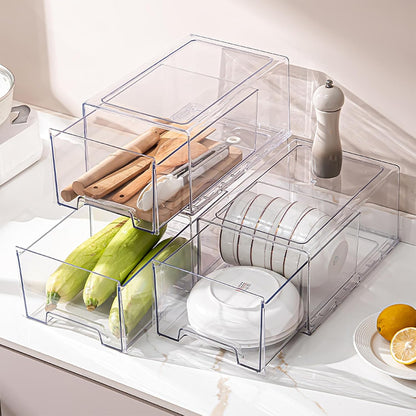Clear Stackable Refrigerator Organizers and Storage Drawers - Pull-Out Fridge Bins with handles for Kitchen，Pantry，Cabinet，Bathroom, Undersink，Closet (2 Pack)