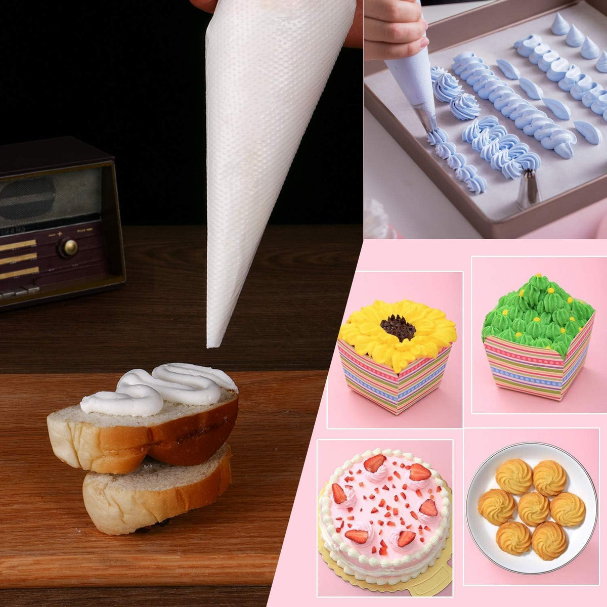 Piping Bags 12 & 16 Inch, 200 PCS Tipless Piping Bags Disposable Pastry Bags Thick Icing Bags for Decorating Cake Cookies