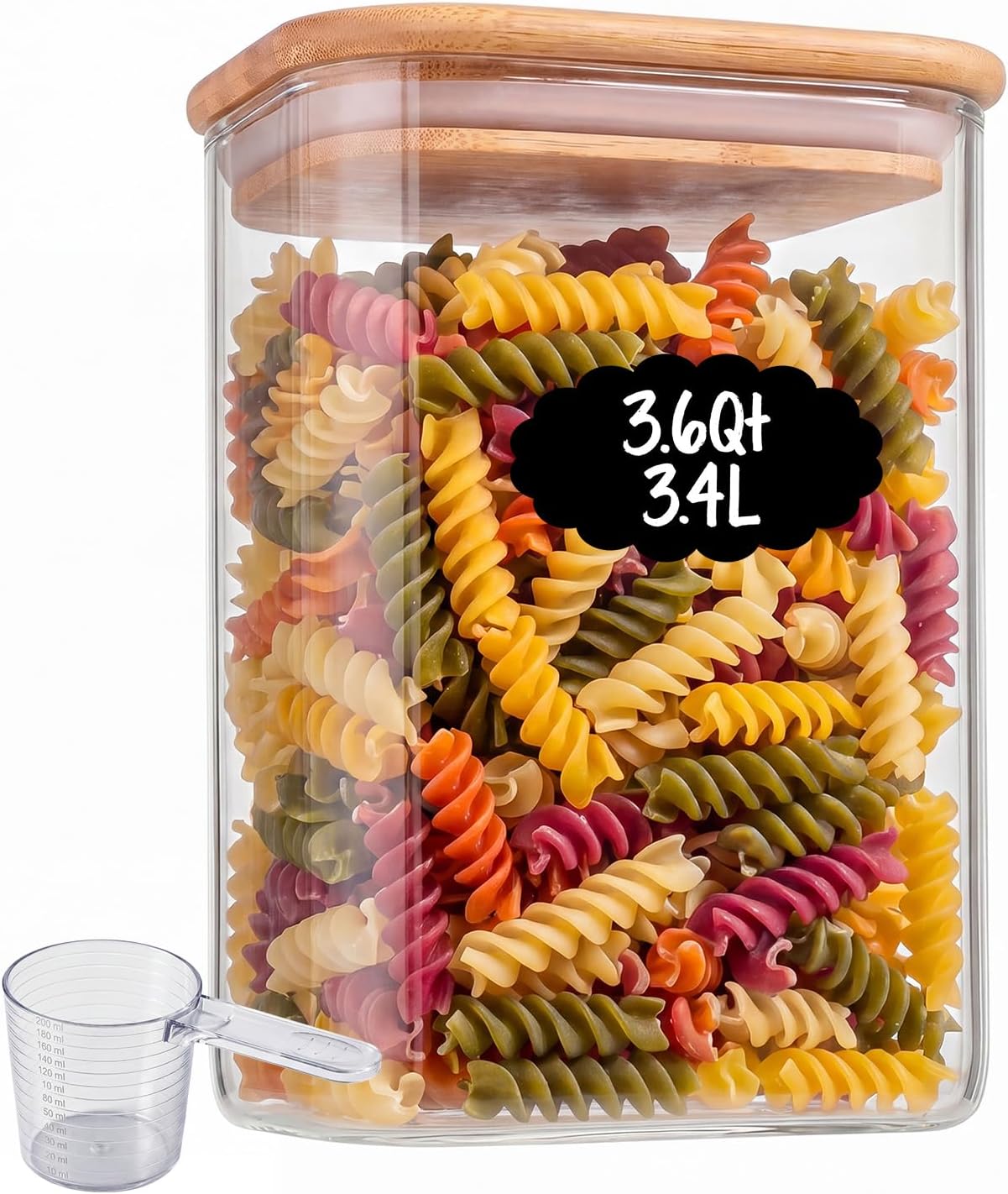 2-Pack 3.4Qt Large Glass Flour Sugar Storage Containers with Lids | Wide Mouth Design, With Measuring Cups, Minimalist Kitchen Organizer,Scandinavian Style Storage,Nordic Style Storage