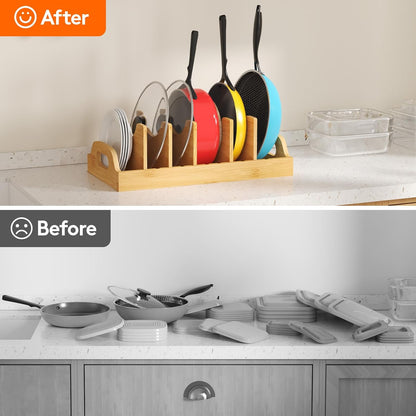 Lifewit Bamboo Lid Organizers for Inside Cabinet with 5 Sections