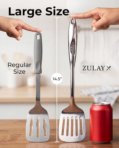 Zulay Kitchen Stainless Steel Serving Spoon - 11.5” Large Cooking & Serving Spoon with Ergonomic Handle - Durable, Rust-Resistant & Dishwasher Safe Kitchen Utensil for Cooking and Buffets