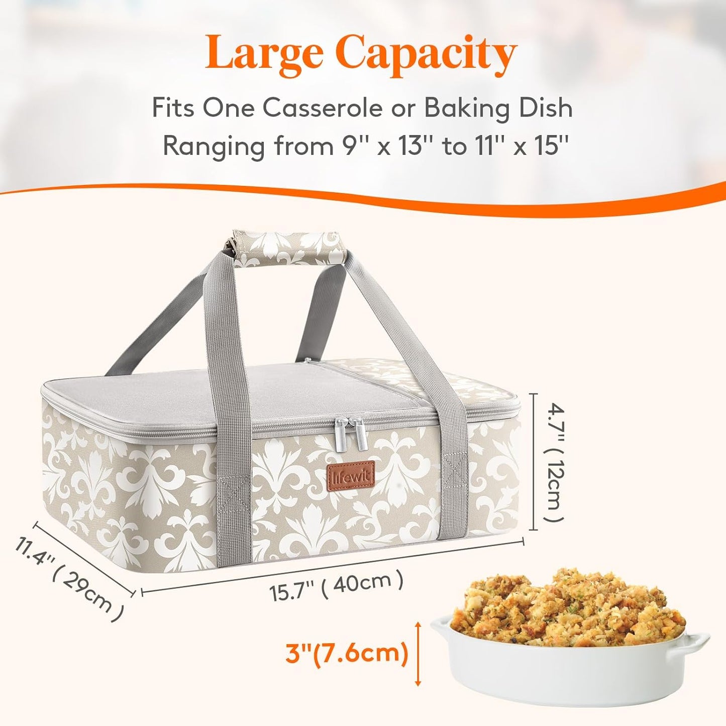 Lifewit Insulated Single Decker Casserole Carrier for Hot or Cold Food, Lasagna Lugger Holder Fits 9" x 13" Baking Dish, Thermal Lunch Tote Bag for Potluck Parties, Picnic and Cookouts, Black