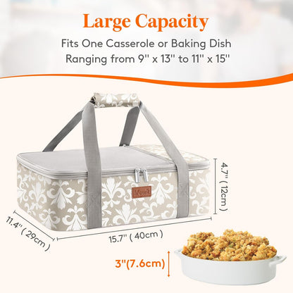 Lifewit Insulated Single Decker Casserole Carrier for Hot or Cold Food, Lasagna Lugger Holder Fits 9" x 13" Baking Dish, Thermal Lunch Tote Bag for Potluck Parties, Picnic and Cookouts, Black