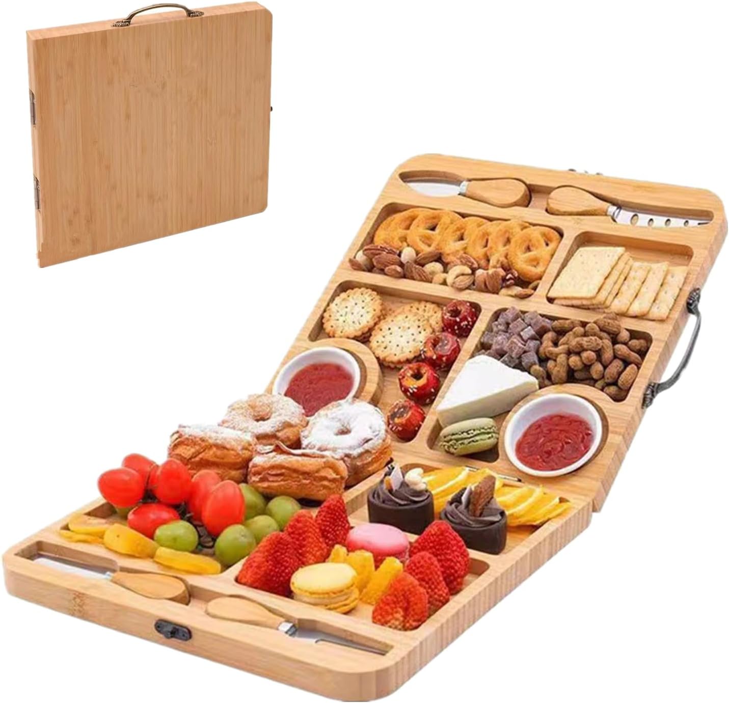 Charcuterie Boards Gift Set, Large Foldable Bamboo Charcuterie Board Set with Knife Set, Expandable Cheese Board Platter for Family Gatherings, Picnics, Parties & Holiday Entertaining.