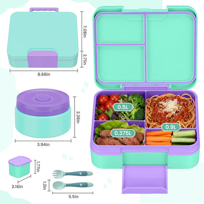 HWONMTE Bento Lunch Box Set for Kids with 9.5oz Soup Thermo Leak-Proof Lunch Food Container with Insulated Lunch Bag Hot Food Jar for Kid Toddler Girls Boys Teens to School,Travel (Green)