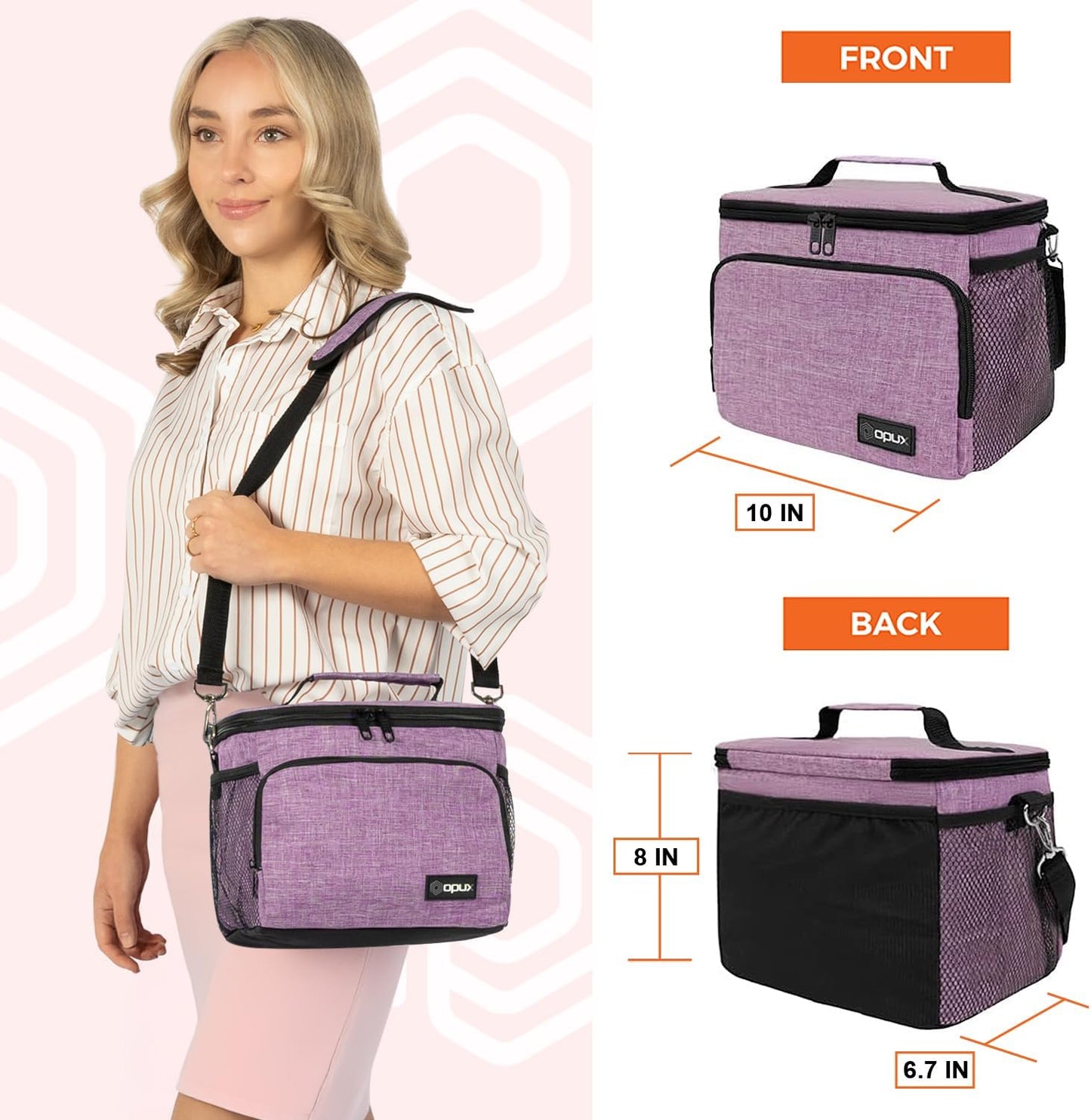 opux Insulated Lunch Bag for Men Women, Large Dual Compartment Cooler Bag, Soft Two Deck Lunch Box for Work School Picnic, Leakproof Lunch Tote with Shoulder Strap for Kid Adult (Purple, Double Deck)