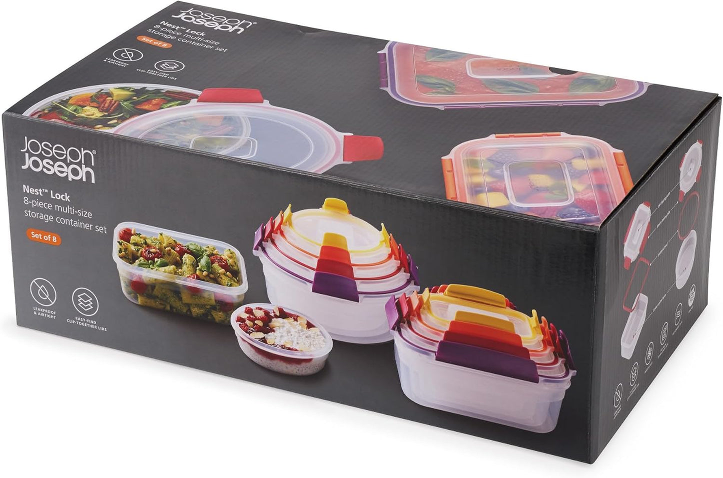 Joseph Joseph Nest Lock Plastic BPA Free Food Storage Container Set with Lockable Airtight Leakproof Lids, 10-Piece, Multi-Color