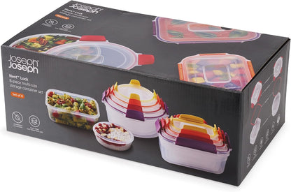 Joseph Joseph Nest Lock Plastic BPA Free Food Storage Container Set with Lockable Airtight Leakproof Lids, 10-Piece, Multi-Color