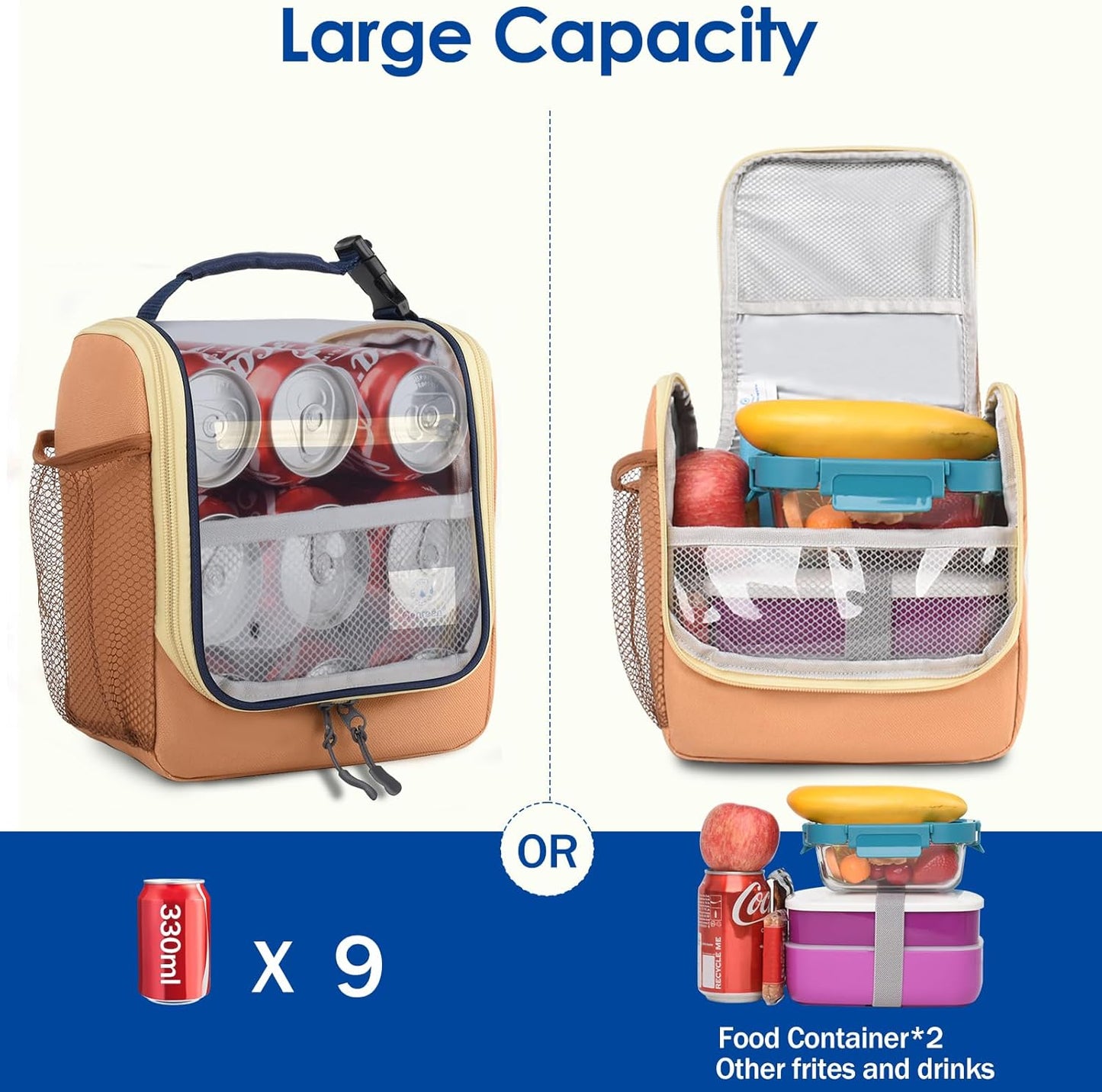 Genteen Kids Lunch Box, Insulated Lunch Bag for Kids, Toddler, Girl, and Boy; Holds Lunch Box, Water Bottle, & Snacks; Easy-Clean Water-Resistant Fabric & Multiple Zippered Pockets (Yellow Blue)